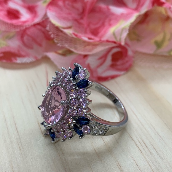 Silver CZ Big Flower Ring - Picture 3 of 6